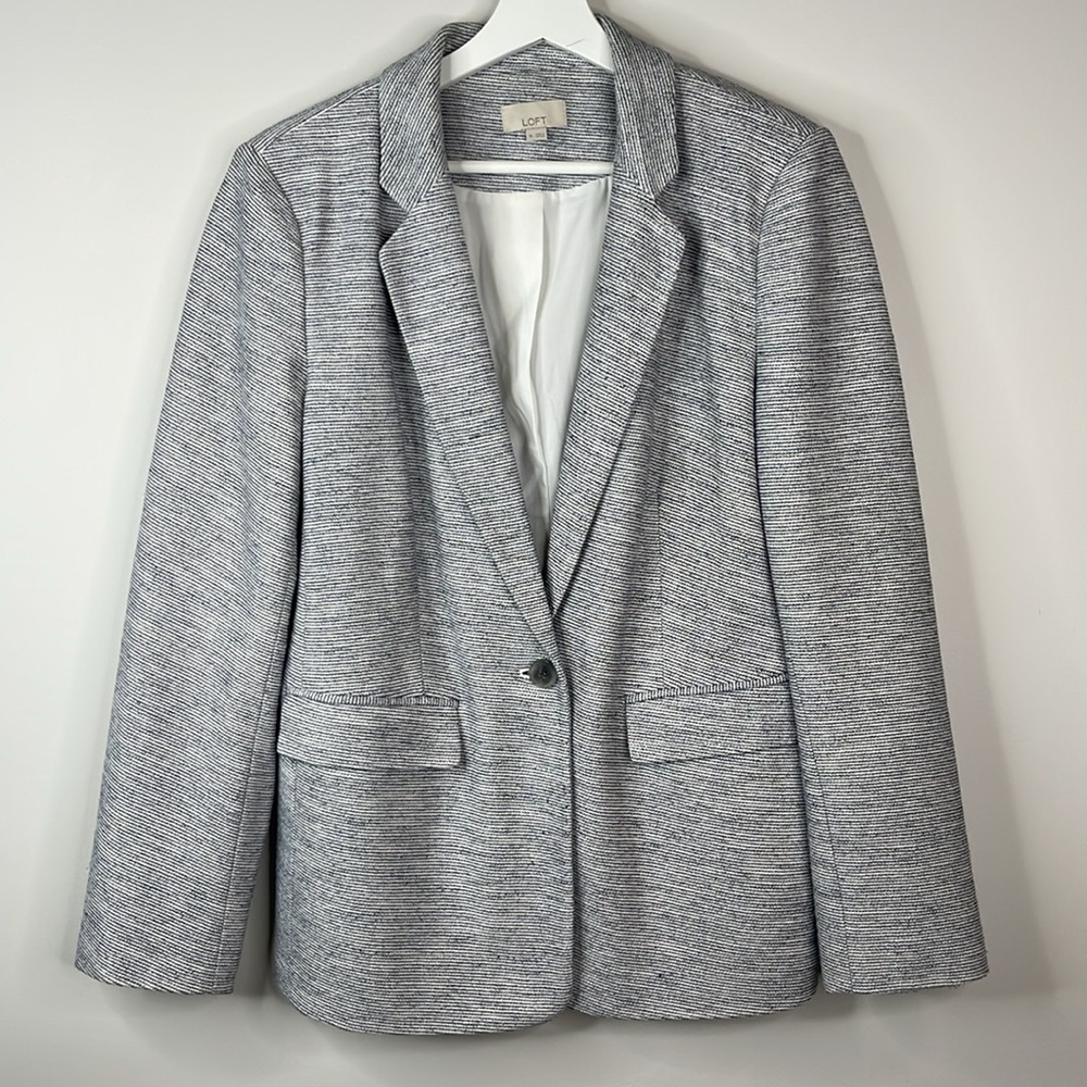 LOFT Single Button Blazer Blue and White Size 14